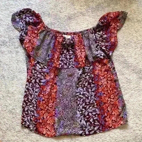 MAEVE Anthropology Vallita Floral Ruffle Off the Shoulder top - Picture 2 of 5